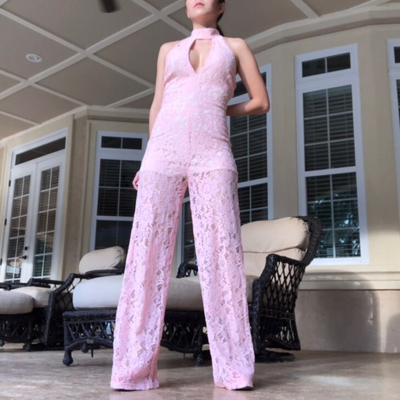 Pants - COTTON CANDY PINK LACED JUMPSUIT